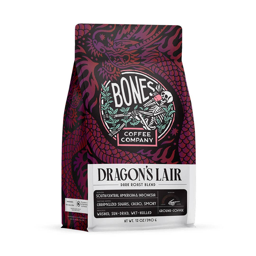 Bones Coffee Company - Dragon's Lair Dark Roast Blend | 12oz: Ground