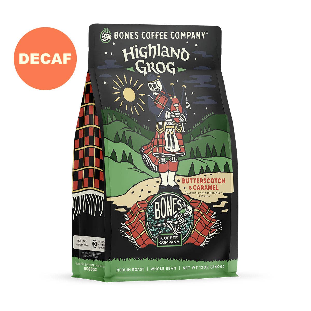 Bones Coffee Company - Decaf Highland Grog | 12oz: Whole Bean