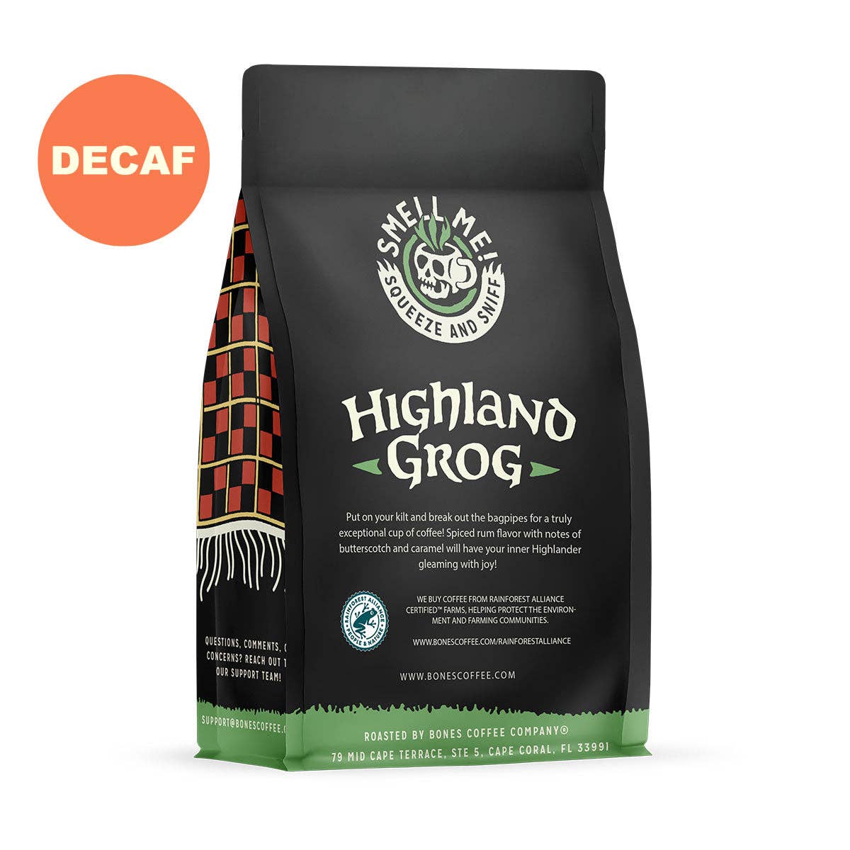 Bones Coffee Company - Decaf Highland Grog | 12oz: Whole Bean