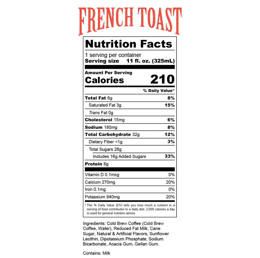 French Toast Cold Brew Latte 12-Pack nutrition facts