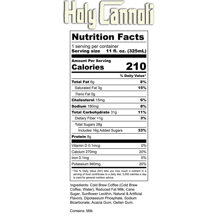 Holy Cannoli Cold Brew Latte 12-Pack nutrition facts