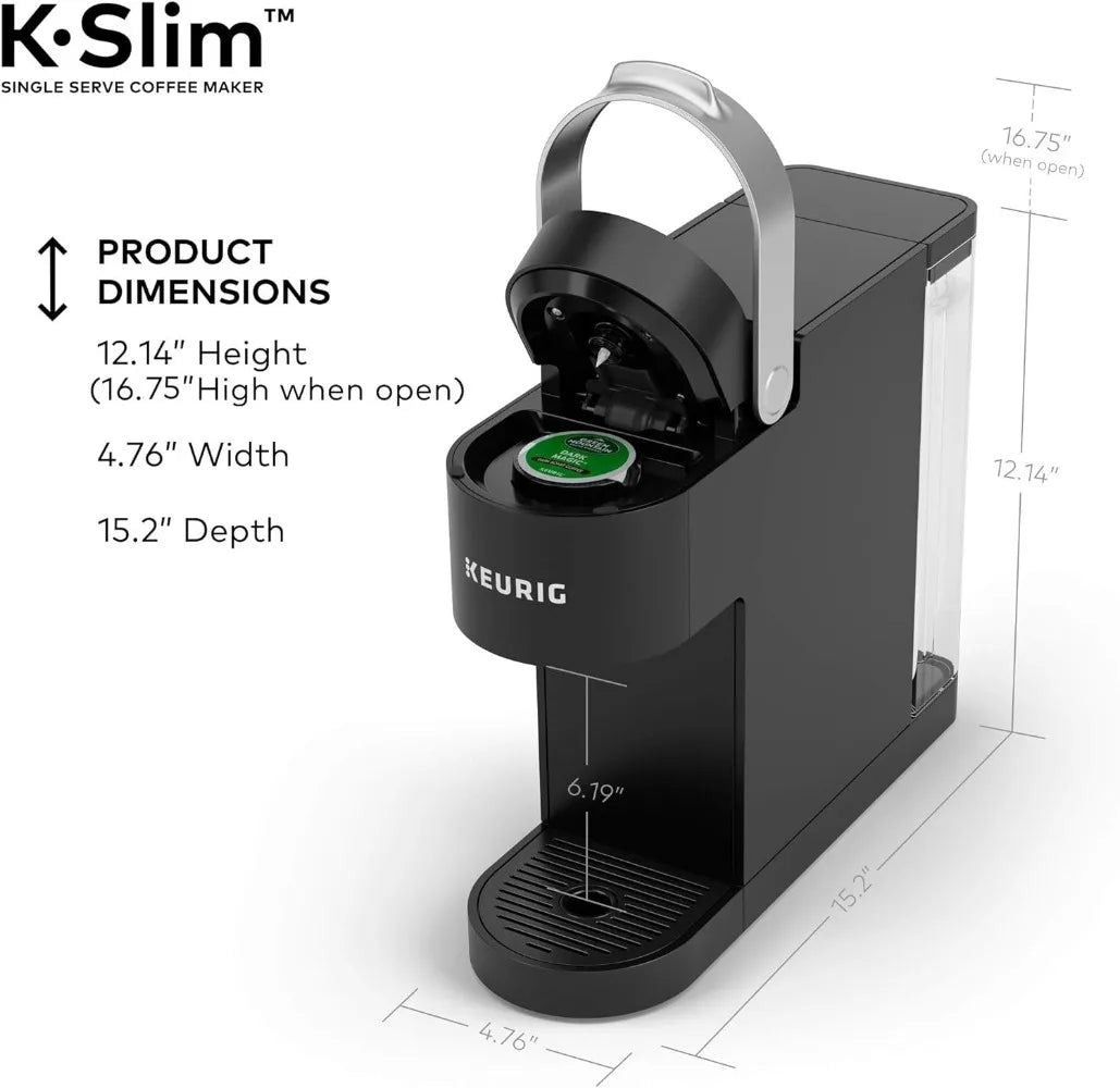 Keurig K- Slim Single Serve K-Cup Pod Coffee Maker, Multistream Technology, Black dimensions