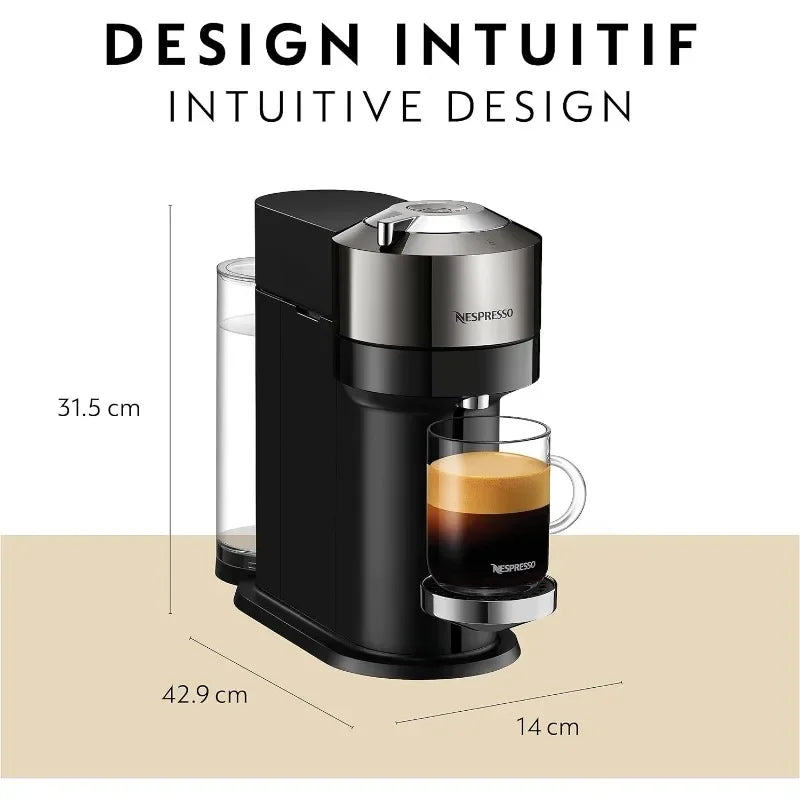 Nespresso Vertuo Next Coffee and Espresso Machine by Breville,1.1 liters, Dark Chrome dimensions