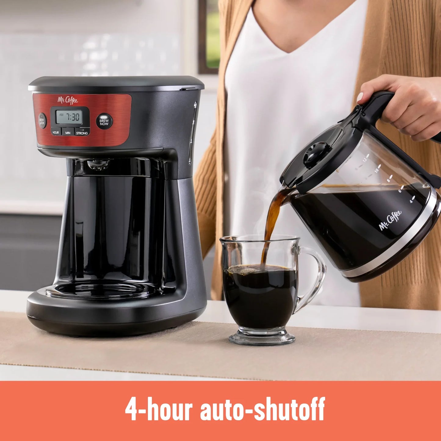 Programmable Coffee Maker with Strong Brew Selector, Stainless Steel 12-Cup - 4 hour auto shutoff