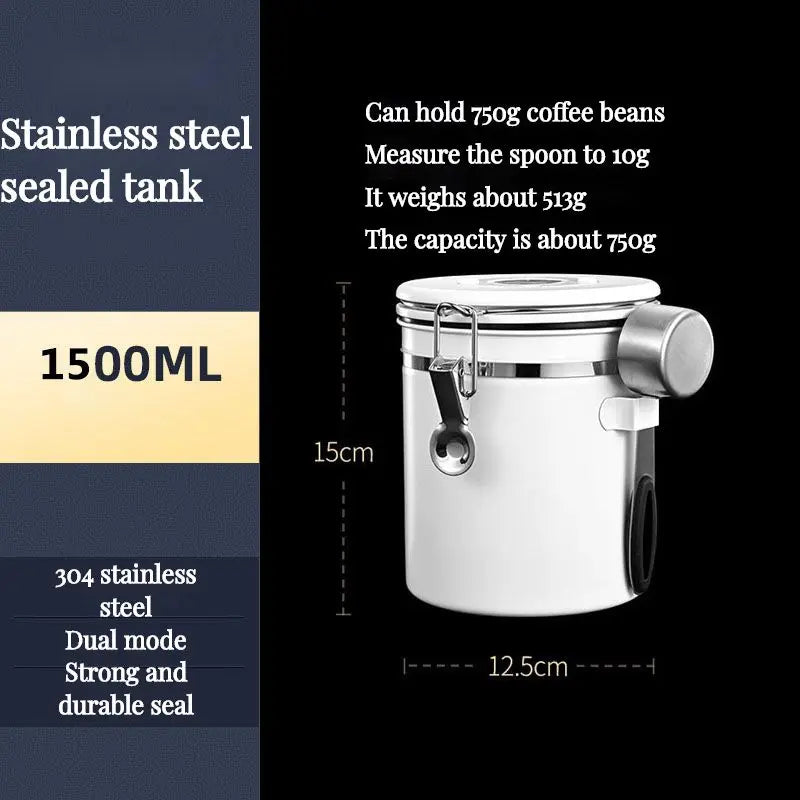 Punana Large Capacity Coffee Storage Container Stainless Steel Coffee Bean Can Sealing Coffee Filling Food Storage Container