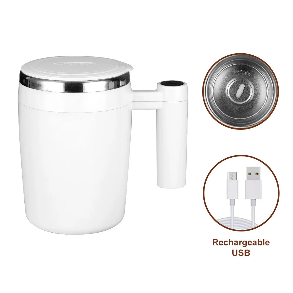 Self Stirring Mug Coffee Cup USB Rechargeable Automatic Magnetic Stirring Cup 380ml Self Mixing Stainless Steel Coffee Cup rechargeable USB in white