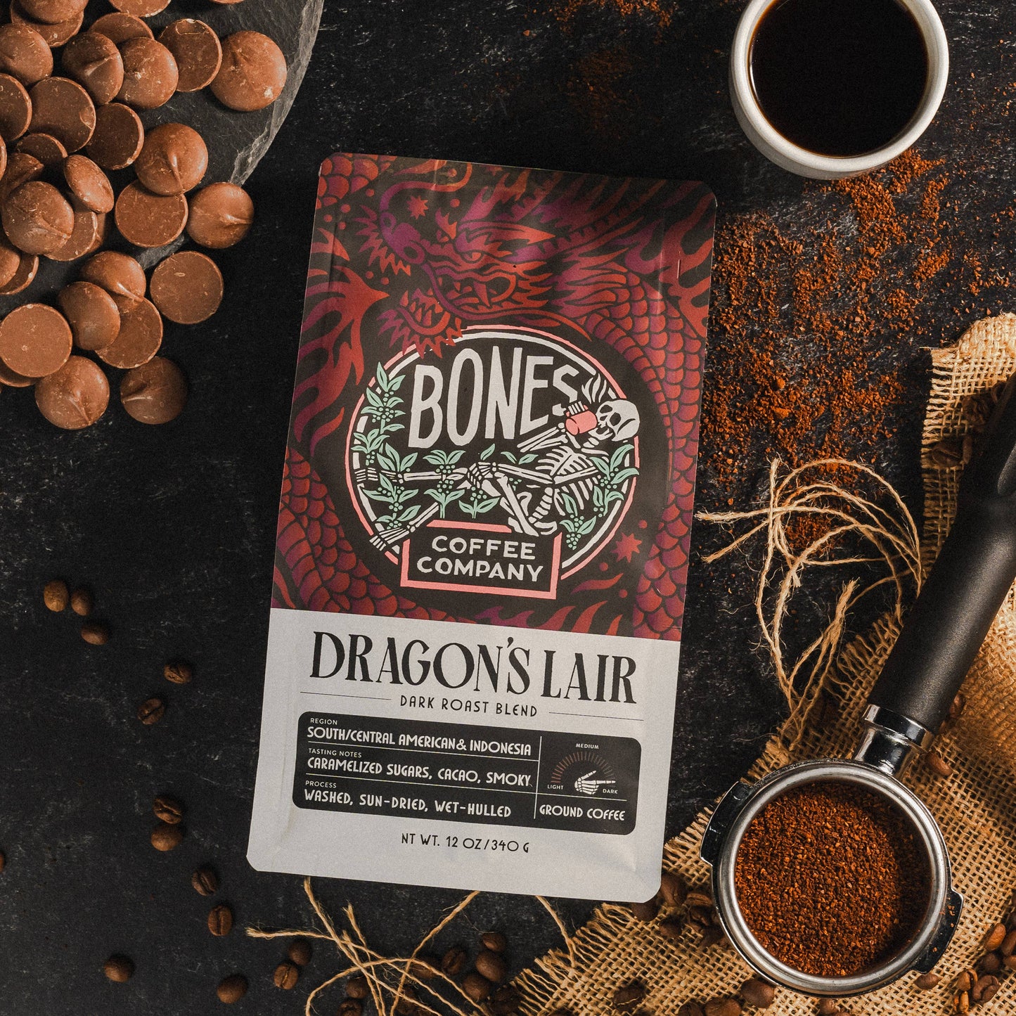 Bones Coffee Company - Dragon's Lair Dark Roast Blend | 12oz: Ground