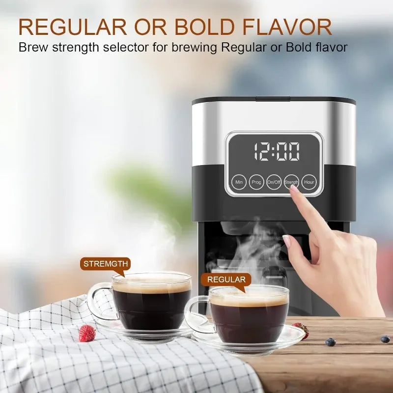 BOSCARE 10-Cup Programmable Coffee Maker: Drip Coffee Maker, Mini Coffee Machine with Auto Shut-off, Strength Control programming