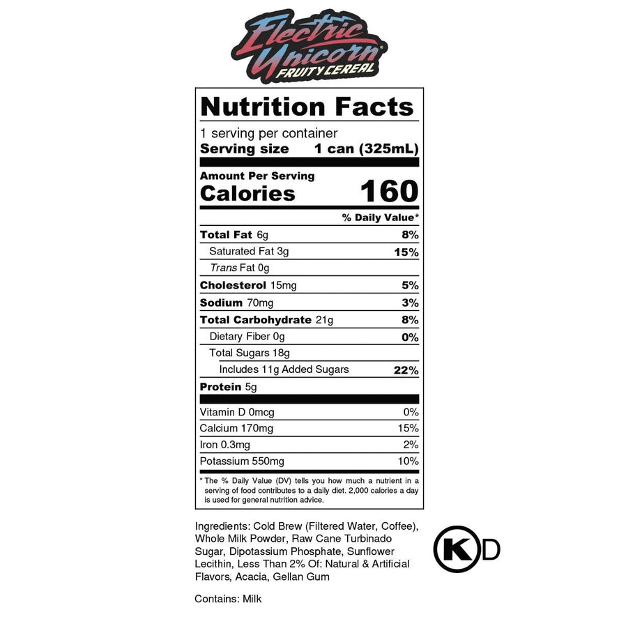 Electric Unicorn Cold Brew Latte 12-Pack - nutrition facts