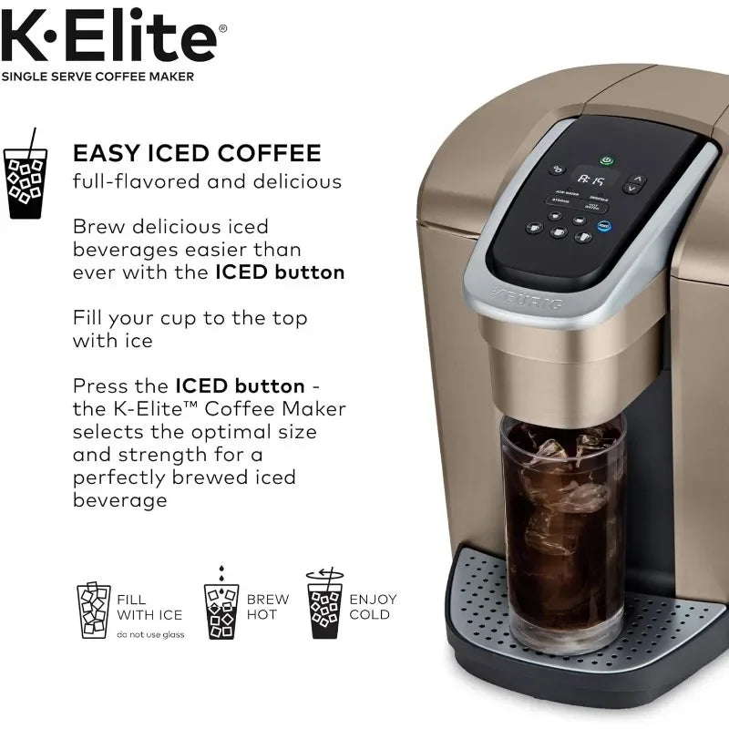 Keurig K-Elite Single Serve K-Cup Pod Coffee Maker, Brushed Gold easy iced coffee