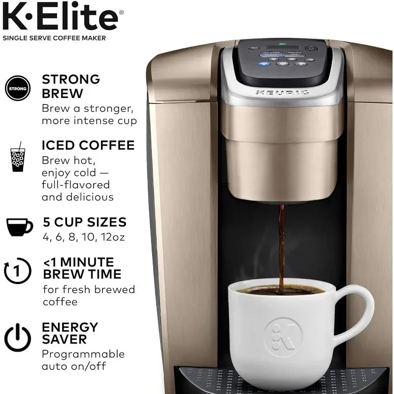 Keurig K-Elite Single Serve K-Cup Pod Coffee Maker, Brushed Gold features