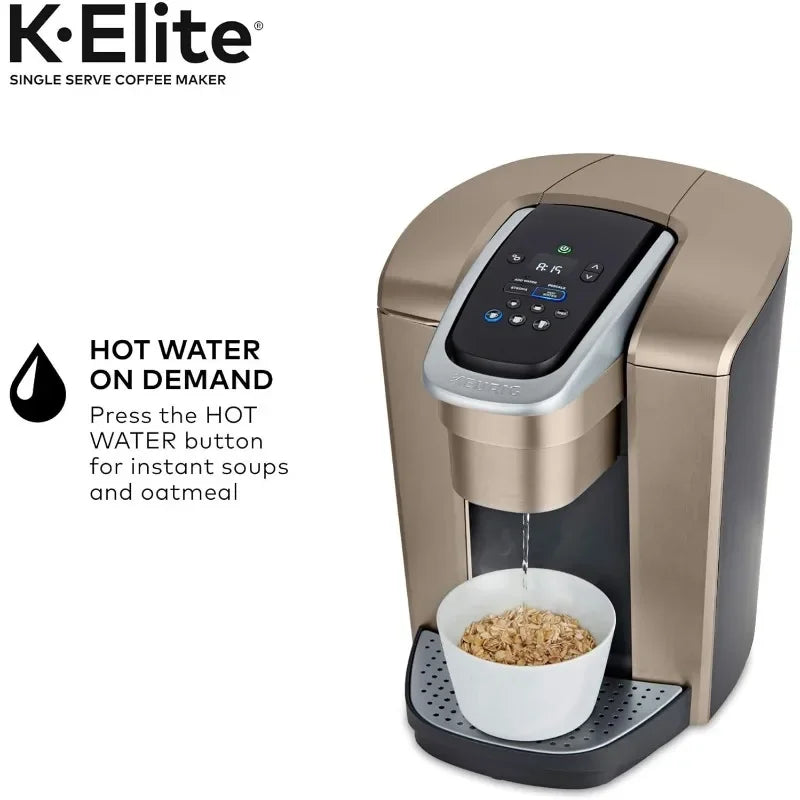 Keurig K-Elite Single Serve K-Cup Pod Coffee Maker, Brushed Gold hot water on demand