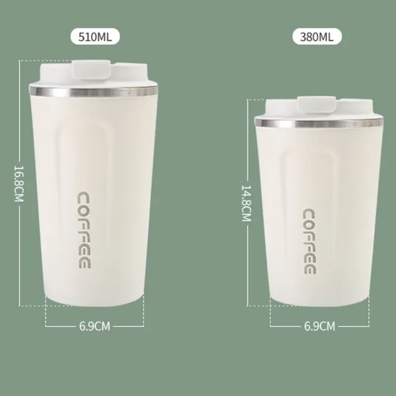 Portable 304 Stainless Steel Coffee Cup 380ml/510ml Vacuum Double-layer Insulated Cup Sealed Leak-proof Mug Outdoor Coffee Cup dimensions