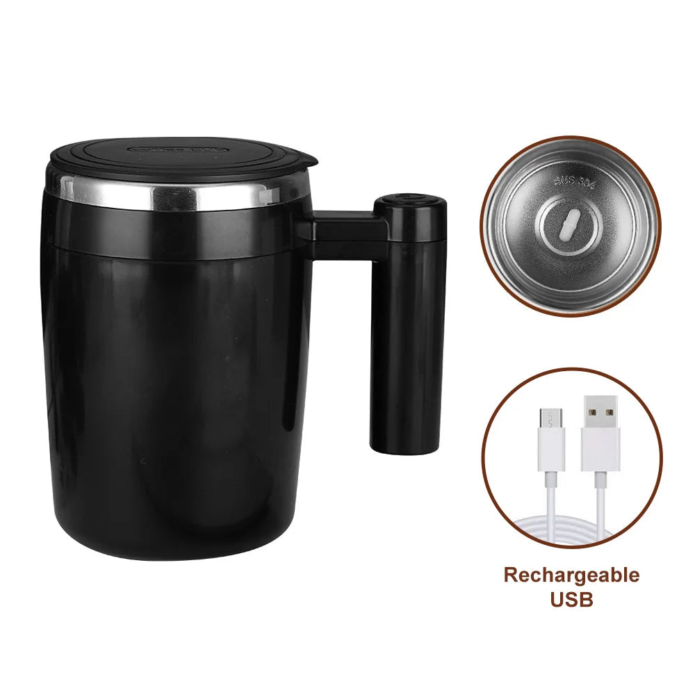 Self Stirring Mug Coffee Cup USB Rechargeable Automatic Magnetic Stirring Cup 380ml Self Mixing Stainless Steel Coffee Cup rechargeable usb in black