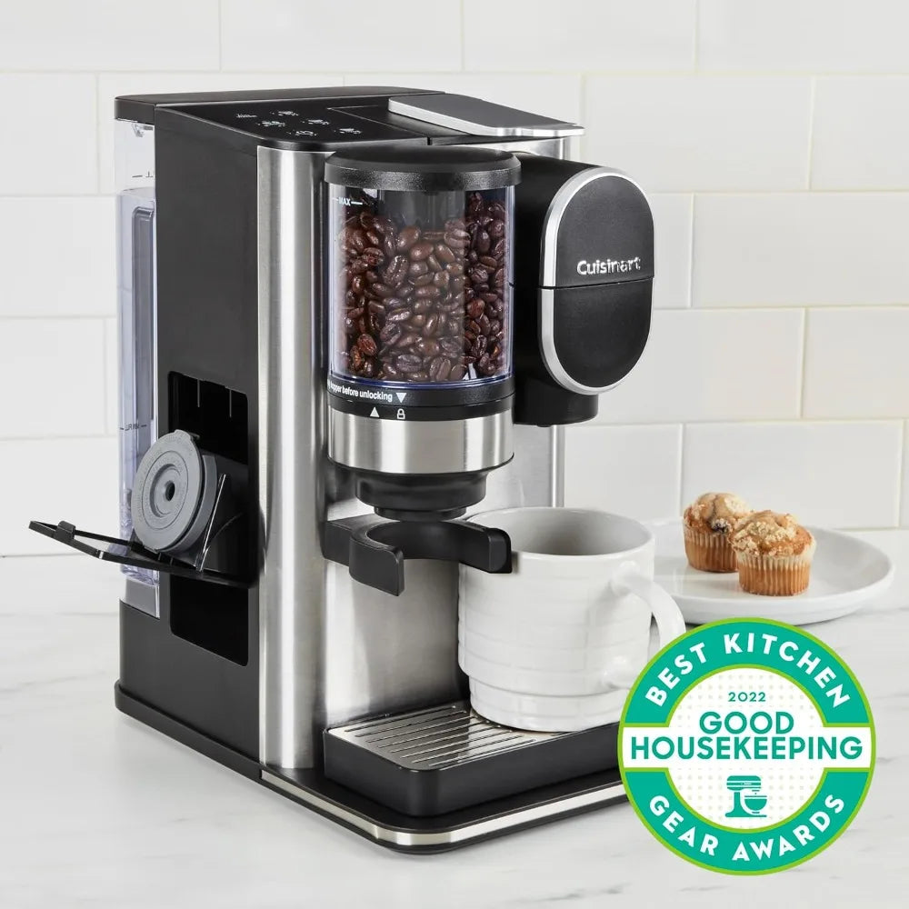 Single Serve Coffee Maker + Coffee Grinder, 48-Ounce Removable Reservoir, Stainless Steel, DGB-2SS-2