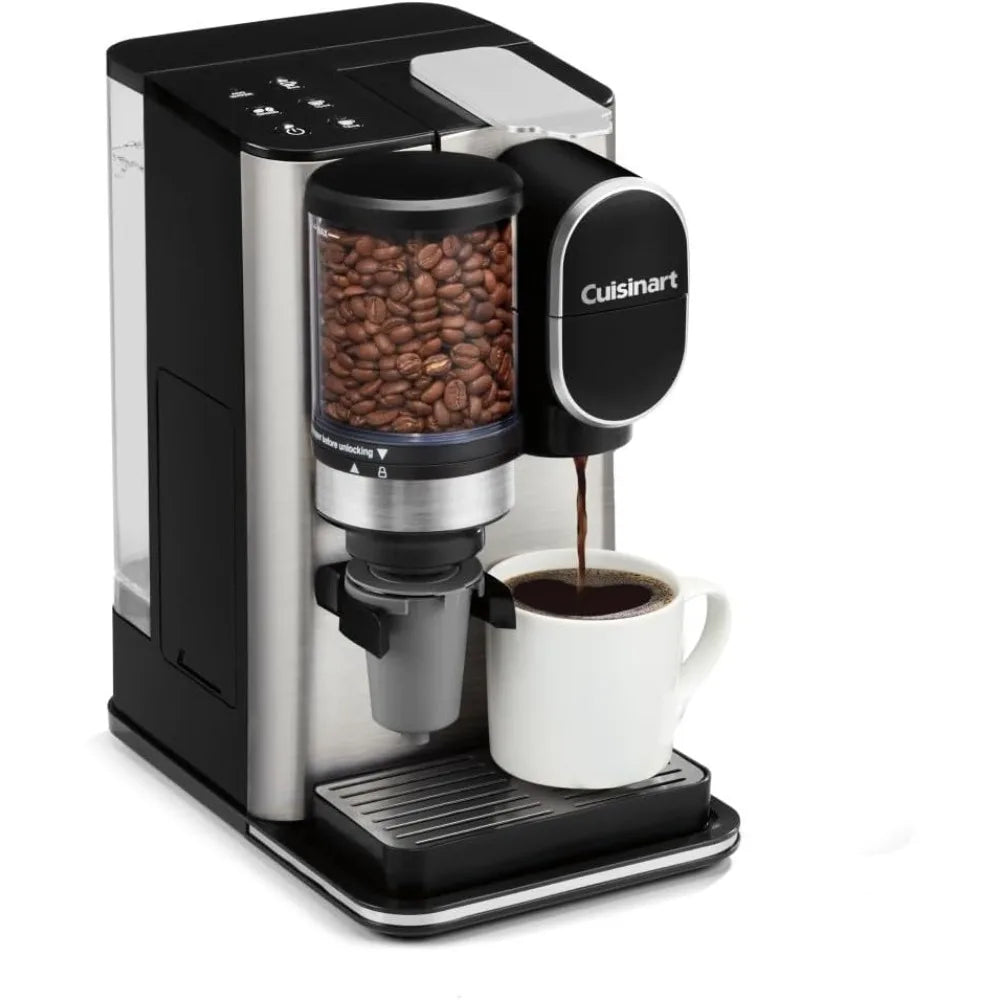 Single Serve Coffee Maker + Coffee Grinder, 48-Ounce Removable Reservoir, Stainless Steel, DGB-2SS